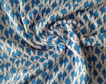 Blue Geometric Print Jersey Knit Fabric: Stretch French Terry, 57" Wide