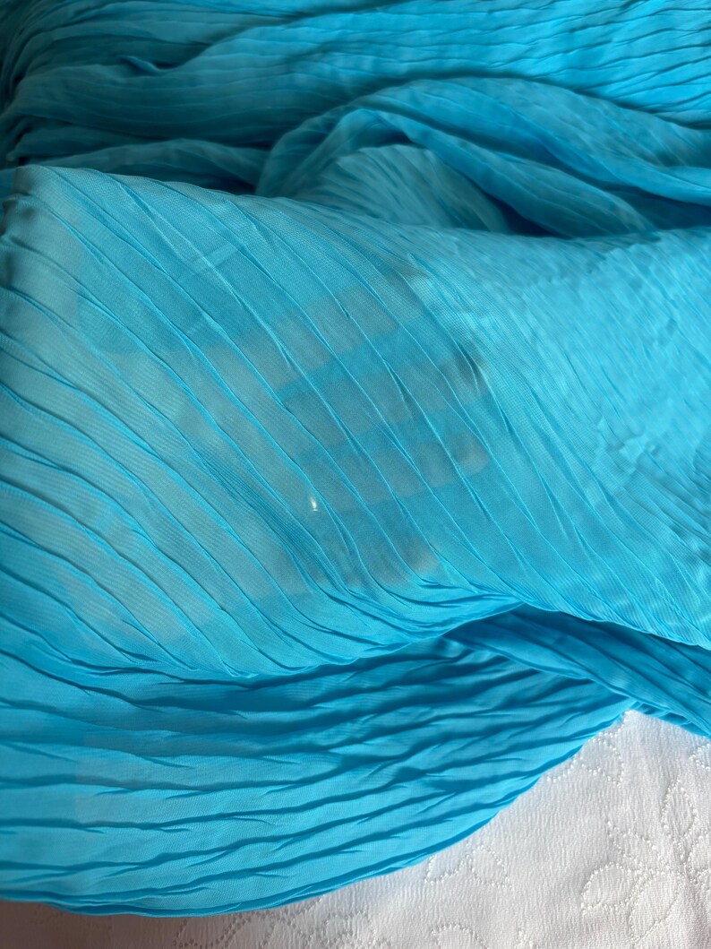 Turquoise Pleated Chiffon Fabric Polyester Crinkle Fabric for Dresses Skirts and Apparel Fabric by the Yard image 6