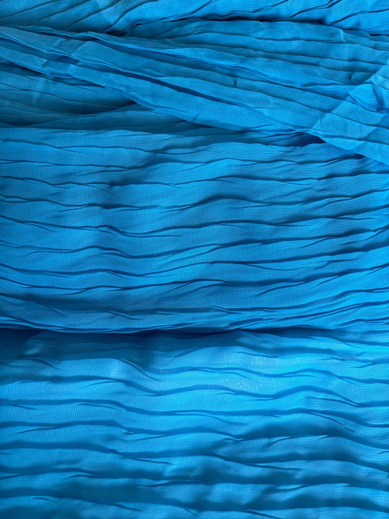 Turquoise Pleated Chiffon Fabric Polyester Crinkle Fabric for Dresses Skirts and Apparel Fabric by the Yard image 9