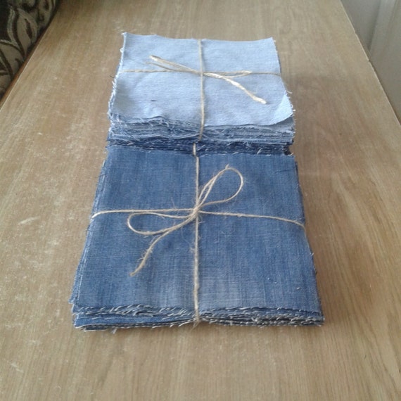 Set 30 Denim Quilt Quadrate 14 cm Jeans Quilt Blauer Stoff