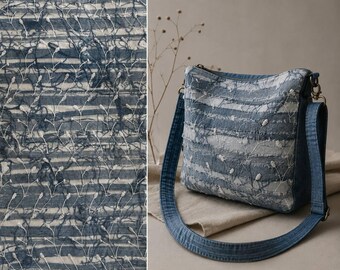Handmade Upcycled Denim Textile Panel with Embroidered Tulle | One of a Kind Art Fabric | Slow Fashion Material | Textile Collage