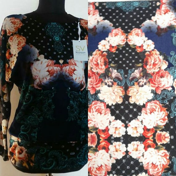 Buy Roses Knit Fabric Stretchy Dressmaking Fabric Roses Floral