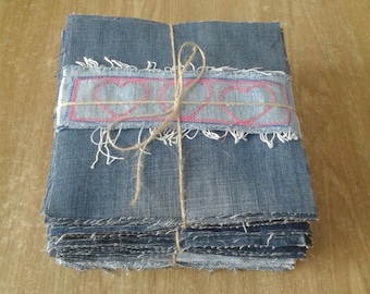 30pc Denim Fabric Squares 4" 5" 6" Precut Quilting Cotton for Patchwork Sewing