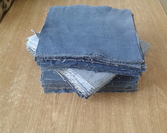 Upcycled Denim Squares: 30pc Blue Jean Fabric for Patchwork Quilting (6.5")