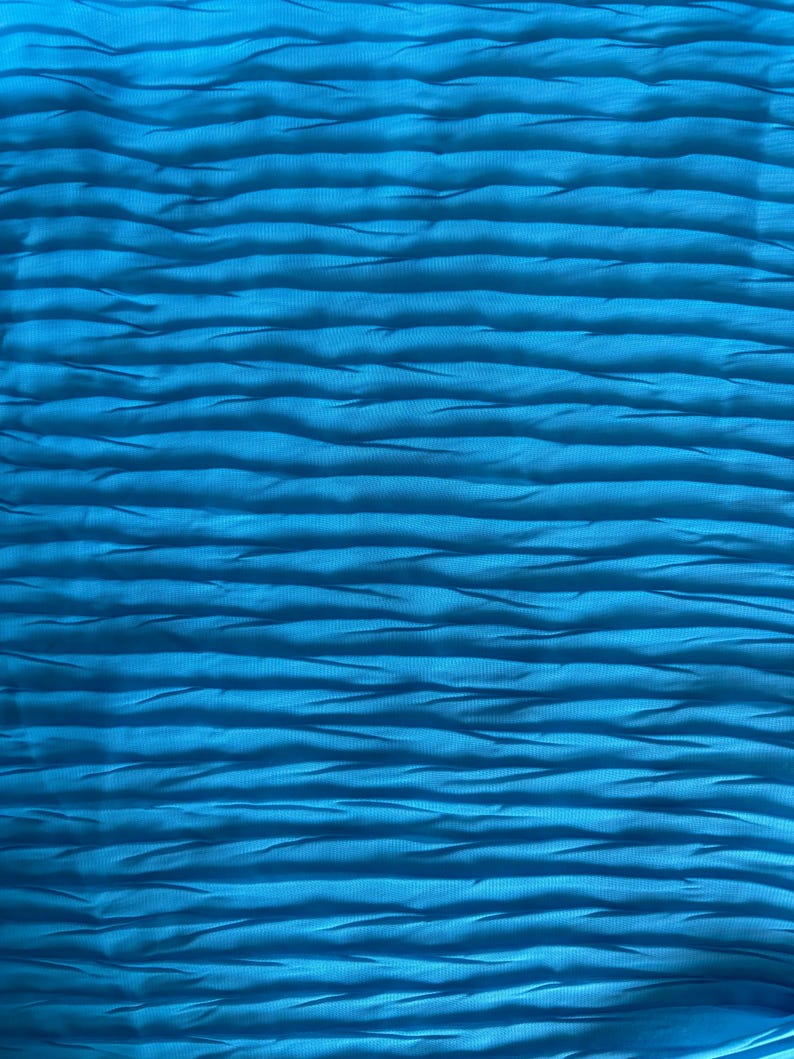 Turquoise Pleated Chiffon Fabric Polyester Crinkle Fabric for Dresses Skirts and Apparel Fabric by the Yard image 1
