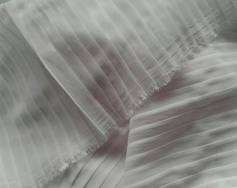 White Pleated Chiffon Fabric: Ruffled Polyester Satin, By The Yard