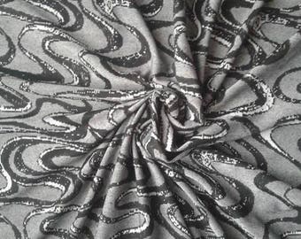 Gray Patterned Jersey Knit Fabric: Cotton Viscose Elastane Blend