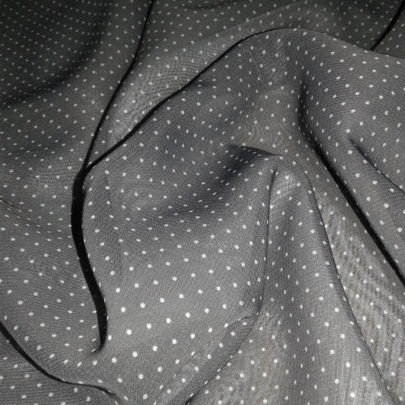 Gray Chiffon White Polka Dot Print Fabric by the Yard Polka Dots Mini