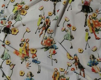 Girl Print Polyester Fabric: Floral Umbrella Dressmaking Fabric