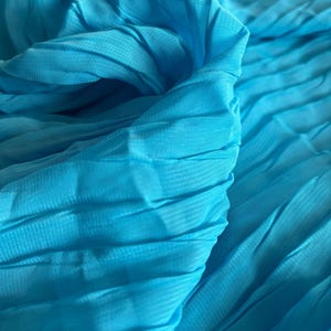 Turquoise Pleated Chiffon Fabric Polyester Crinkle Fabric for Dresses Skirts and Apparel Fabric by the Yard image 7