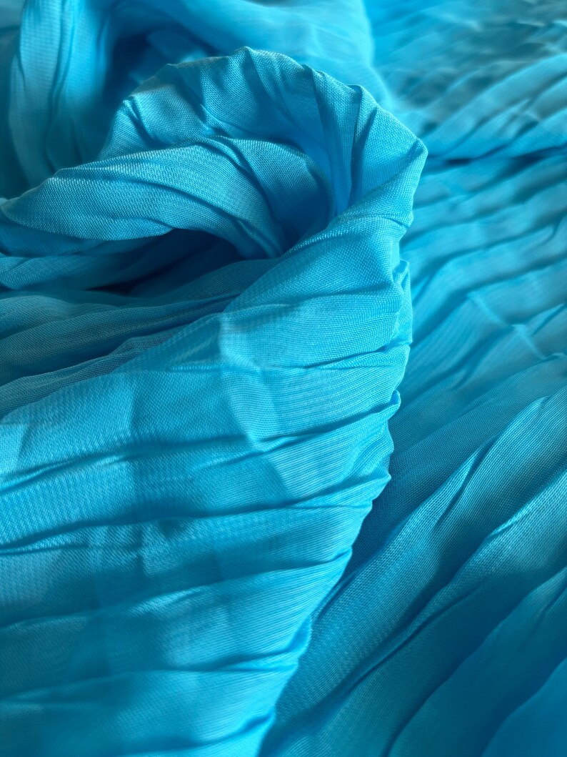 Turquoise Pleated Chiffon Fabric Polyester Crinkle Fabric for Dresses Skirts and Apparel Fabric by the Yard image 7