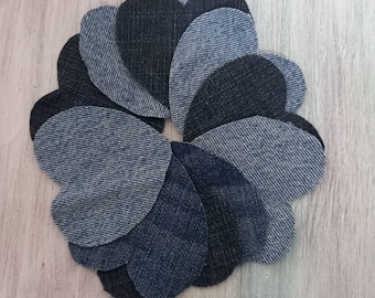 Upcycled Denim Heart Patches: Blue Jean Fabric Pieces, 3" (Set of 10)