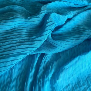 Turquoise Pleated Chiffon Fabric Polyester Crinkle Fabric for Dresses Skirts and Apparel Fabric by the Yard image 8
