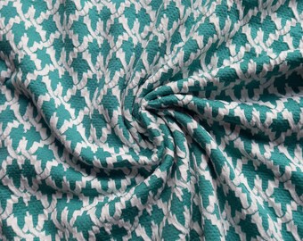 Geometric Green & White Jersey Knit Fabric: Stretch French Terry
