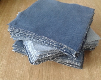 Upcycled Denim Quilt Squares: Blue Jean Fabric for Patchwork Set of 30, 5.5 inch