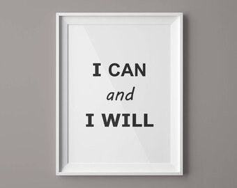 I Can And I Will Motivational Poster Fitness Motivation Typography Poster Weight Loss Motivation Inspirational Wall Art