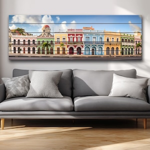 Decorazione murale in legno rustico di Porto Rico - Dipinto astratto di San Juan stampato su legno - Decorazione murale del centro di San Juan, Porto Rico