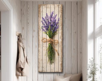 Rustic Wood Wall Art – Lavender Bouquet Painting Printed on Wood – Rustic French Country Wall Art – Vintage Botanical Distressed Wood Art