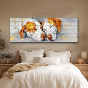 Lámina de perros pointer durmiendo impresa en madera, decoración romántica para la pared.