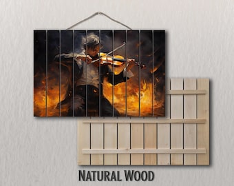 Abstract Violinist Painting Printed on Natural Wood, Violin Wall Art, Musician, Violinist Gift