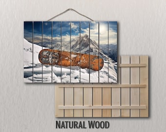 Snowboard Print on Wood, Snowboarding Wall Art, Winter Cabin Wooden Decor, Snowboarder Gift, Winter Resort Wall Decor, Wood Wall Art