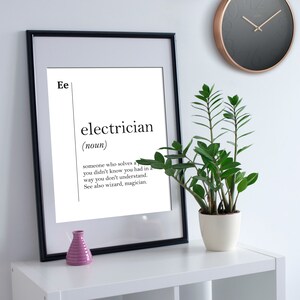 Electrician Definition Funny Electrician Gift Coworker Gift New Job Gift Dictionary Wall Art Scandinavian Professions Husband Boyfriend Gift image 3