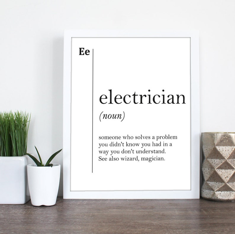 Electrician Definition Funny Electrician Gift Coworker Gift New Job Gift Dictionary Wall Art Scandinavian Professions Husband Boyfriend Gift image 2