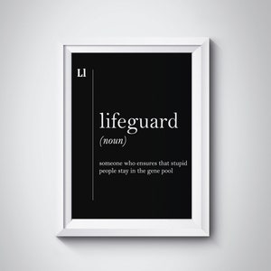 Lifeguard Wall Art Lifeguard Gift Coworker Gift New Job Gift for 911 Worker Dictionary Art Black Definition Poster Scandinavian Beach Art