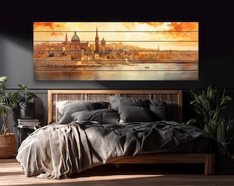 Rustic Valletta Wood Wall Art – Abstract Valletta Print on Wood – Malta Wall Art