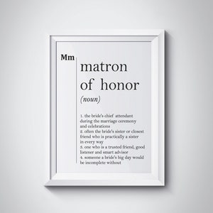 Matron of Honor Definition Print Gift for Matron of Honor Modern Wedding Print Wedding Decor Wedding Typography Wedding Wall Art Poster