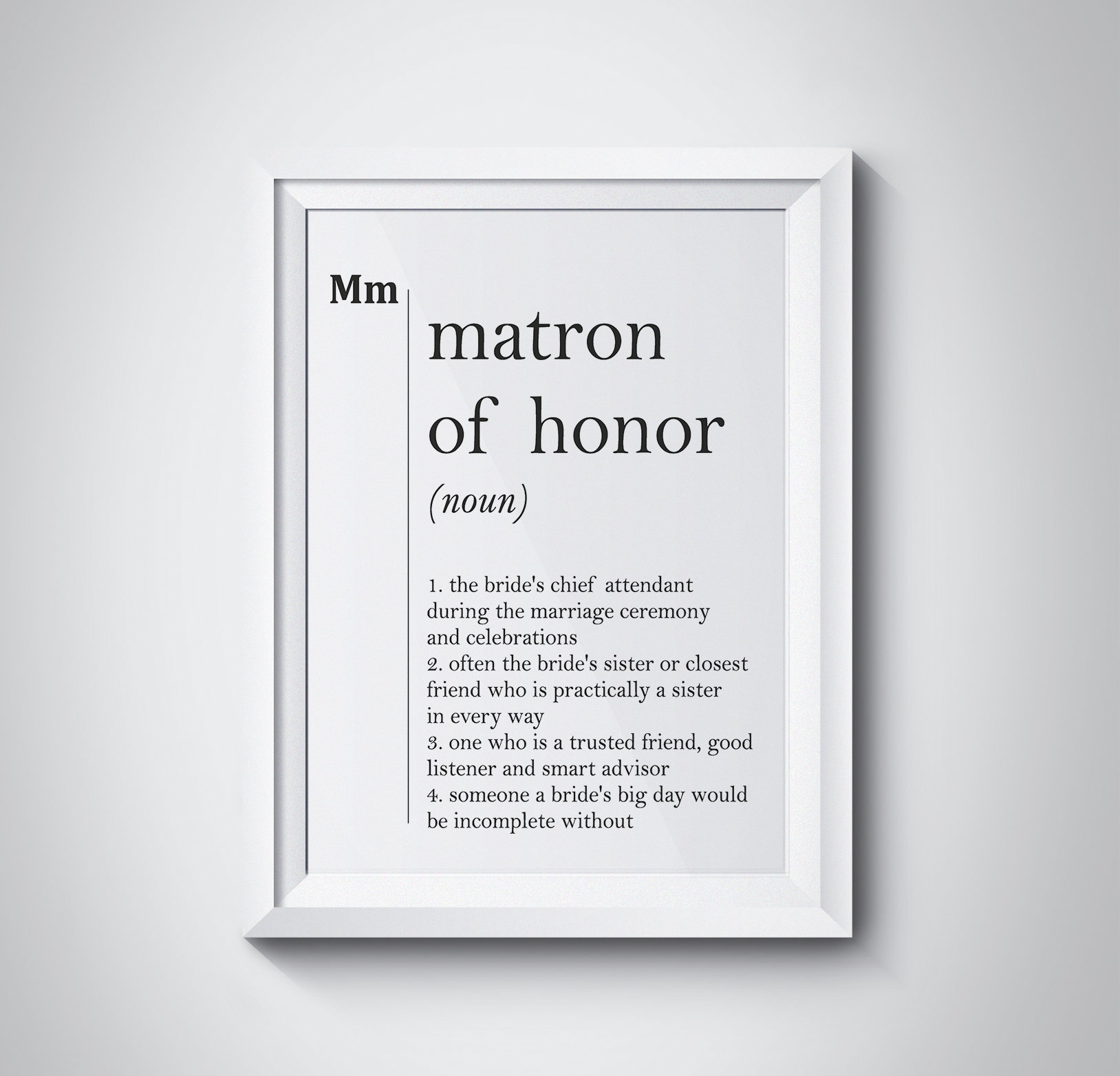 Matron of Honor Definition Print Gift for Matron of Honor Modern