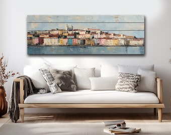 Lisbon City Skyline Print on Wood, Portugal Wall Art
