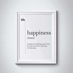 Happiness Funny Definition Print College Dorm Decor Modern Home Wall Art Family Gift Living Room Decor Scandinavian Typography Dictionary