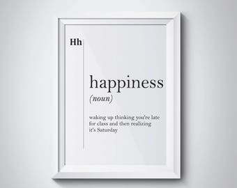 Happiness Funny Definition Print College Dorm Decor Modern Home Wall Art Family Gift Living Room Decor Scandinavian Typography Dictionary