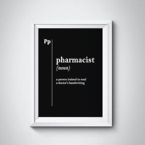 Pharmacist Definition, Gift For Pharmacist, Pharmacy Decor, Scandinavian, Black and White, Pharmacy Wall Decor, Doctor Gift, Professions