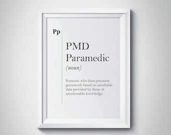 Paramedic Definition Print, PMD Gift, Paramedic Office Decor, Medical Gifts, Hospital Wall Decor