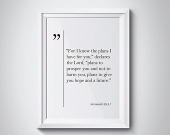 Jeremiah 29:11 Poster, Bible Verse, Bible Cover, Bible Quote, Scripture Wall Art