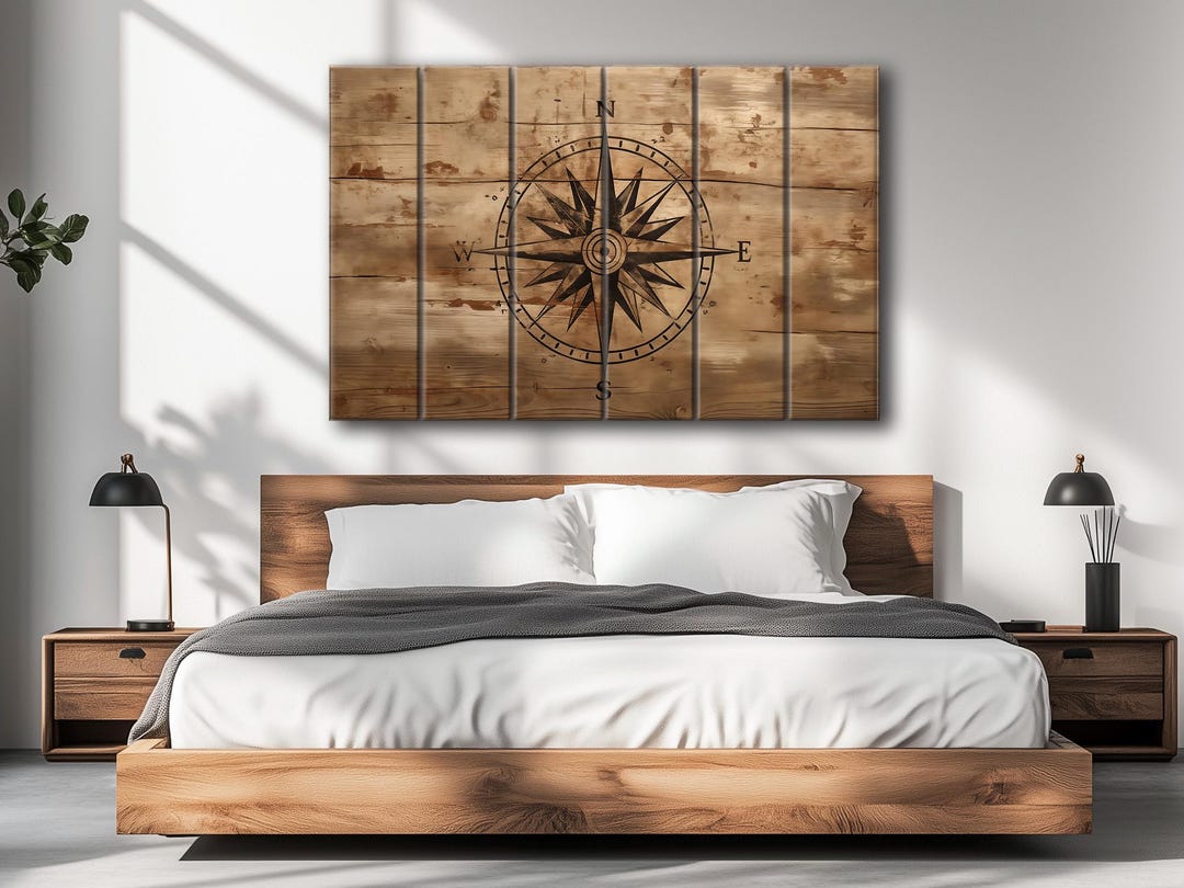 Rustic Compass Picture Rustic Compass Print on Natural Wood – Nautical Wall Art - Etsy
