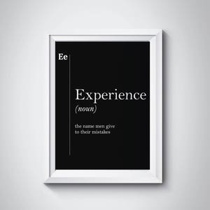 Experience Definition Gift for Him Dictionary Art Print Office Decor Minimalist Poster Black and White Wall Art Unique Gift For Him Men Art