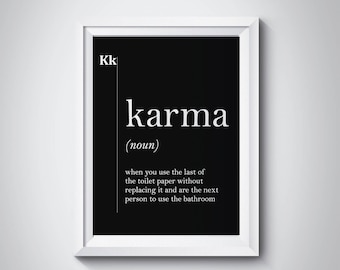 Karma Definition Print, Karma Printable, Bathroom Wall Decor, Toilet Paper Art, Bathroom Art, Black Karma Poster, Minimalist Art, Home Art