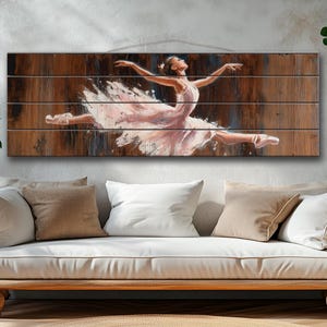 Wood Wall Art - Graceful Ballerina in Expressive Motion Print on Wood, Ballerina Painting, Ballet Wall Art, Ballet School Wall Decor