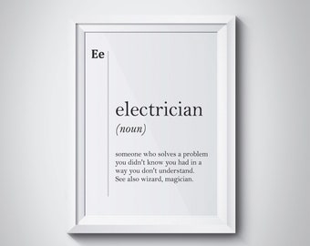 Electrician Definition Funny Electrician Gift Coworker Gift New Job Gift Dictionary Wall Art Scandinavian Professions Husband Boyfriend Gift