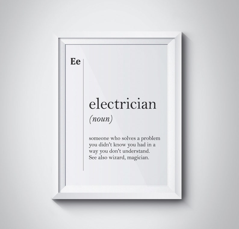 Electrician Definition Funny Electrician Gift Coworker Gift New Job Gift Dictionary Wall Art Scandinavian Professions Husband Boyfriend Gift image 1