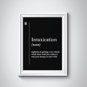 Tax Refund Gift Taxes Wall Art Intaxication Definition Print Boss Gift Accountant Gift Funny Definitions Funny Black Poster Auditor Gift