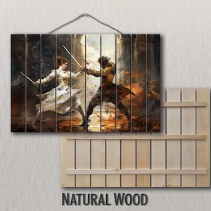 Art mural en bois - peinture d'escrime vintage imprimée sur bois, art mural d'escrime rétro, cadeau d'escrimeur, décoration murale d'école d'escrime