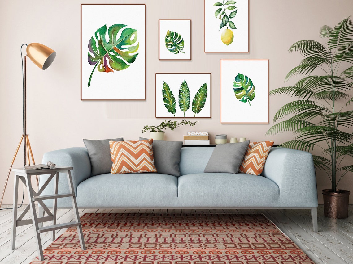 Palm Leaves Wall Art Tropical Palm Leaf Art Living Room Home - Etsy