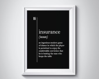 Insurance Definition Poster Insurance Gift Insurance Agent Gift Insurance Office Decor Black Wall Art Dorm Decor Scandinavian Art Black Art