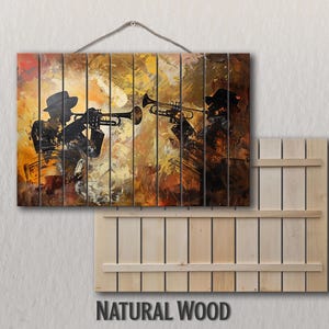 Rustic Wood Wall Art - Abstract Trumpeters Painting Printed on Wood, Jazz Wall Art, Trumpeter Gift, Music Wall Art, Musician Gift