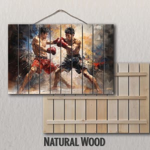Abstract Muay Thai Painting Printed on Wood, Muay Thai Wall Art,  Martial Arts Print on Wood, MMA Wall Art, Gym Wall Decor, Wood Wall Art