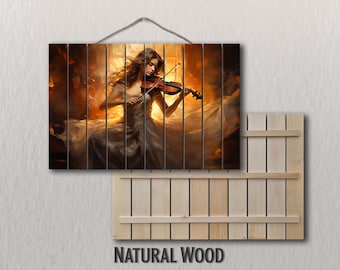 Wood Wall Art - Abstract Violinist Girl Print on Wood, Violin Wall Art, Musician, Violinist Gift, Natural Wood Painting, Wood in Interior